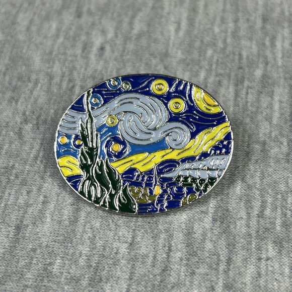Avamie Jewelry - Enamel Pin Starry Night Brooch Van Gogh Lapel Artist Badge Jewelry, New,Oval